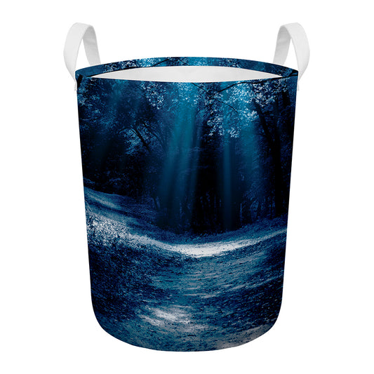 Night Forest And Moonlight Print Round Laundry Basket