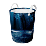 Night Forest And Moonlight Print Round Laundry Basket