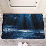 Night Forest And Moonlight Print Rubber Doormat