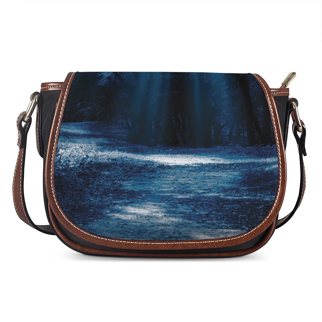 Night Forest And Moonlight Print Saddle Bag