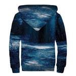 Night Forest And Moonlight Print Sherpa Lined Zip Up Hoodie