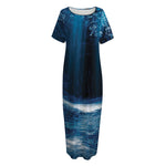 Night Forest And Moonlight Print Short Sleeve Long Nightdress