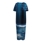 Night Forest And Moonlight Print Short Sleeve Long Nightdress