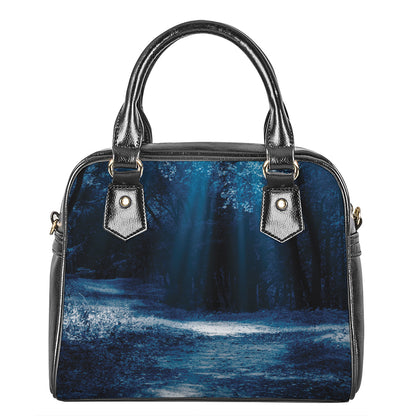 Night Forest And Moonlight Print Shoulder Handbag