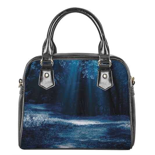 Night Forest And Moonlight Print Shoulder Handbag