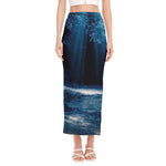 Night Forest And Moonlight Print Side Slit Maxi Skirt