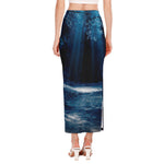 Night Forest And Moonlight Print Side Slit Maxi Skirt