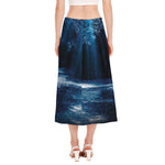 Night Forest And Moonlight Print Side Slit Midi Skirt