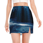 Night Forest And Moonlight Print Side Slit Mini Skirt