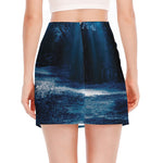 Night Forest And Moonlight Print Side Slit Mini Skirt