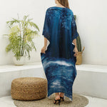 Night Forest And Moonlight Print Silk V-Neck Kaftan Dress