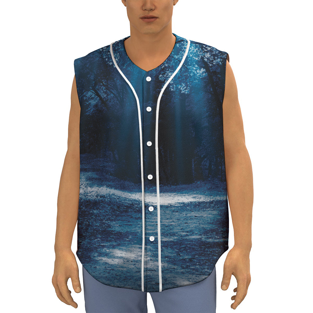 Night Forest And Moonlight Print Sleeveless Baseball Jersey