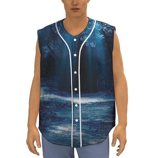 Night Forest And Moonlight Print Sleeveless Baseball Jersey