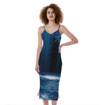 Night Forest And Moonlight Print Slim Fit Midi Cami Dress