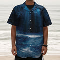 Night Forest And Moonlight Print Textured Short Sleeve Shirt