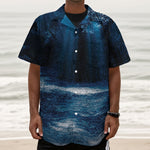 Night Forest And Moonlight Print Textured Short Sleeve Shirt