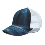 Night Forest And Moonlight Print White Mesh Trucker Cap