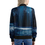 Night Forest And Moonlight Print Women's Bomber Jacket