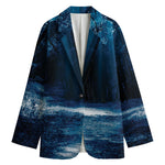 Night Forest And Moonlight Print Women's Cotton Blazer