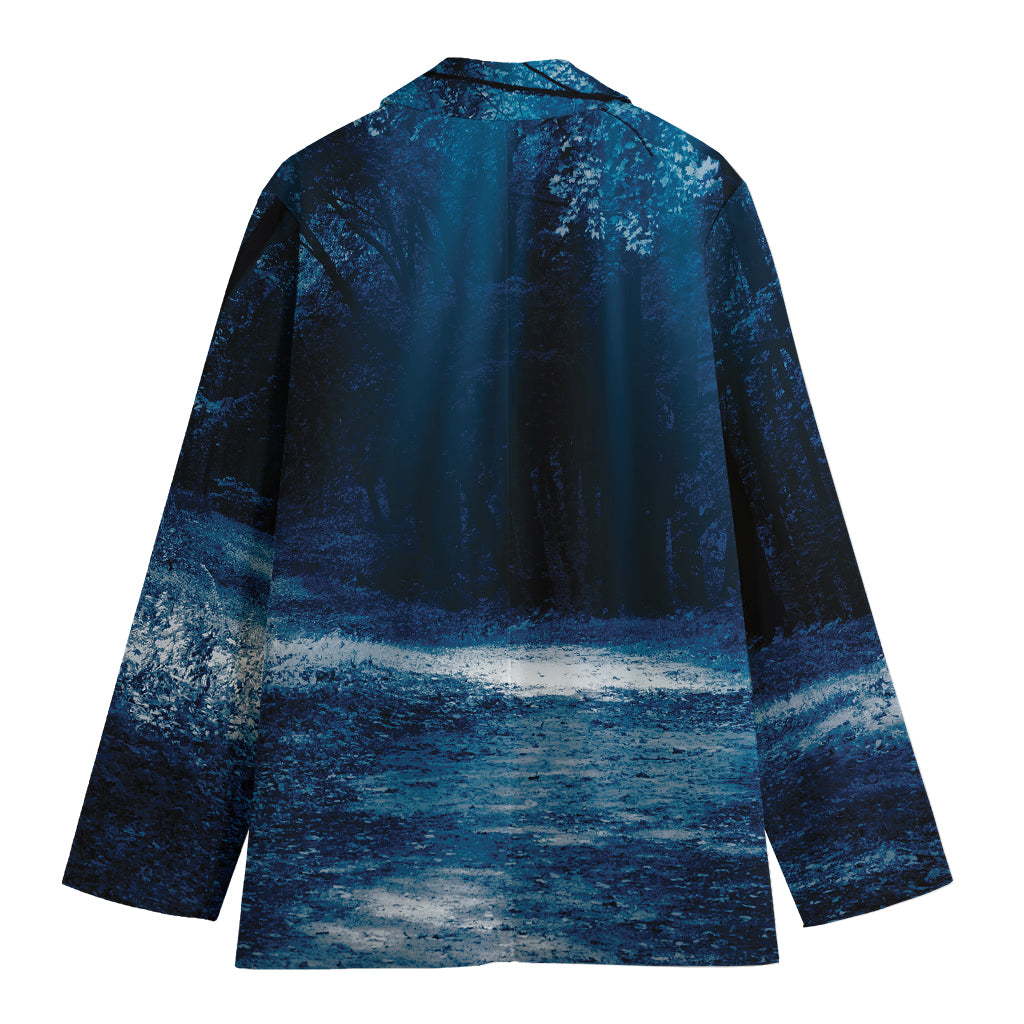 Night Forest And Moonlight Print Women's Cotton Blazer