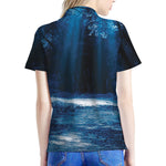 Night Forest And Moonlight Print Women's Polo Shirt
