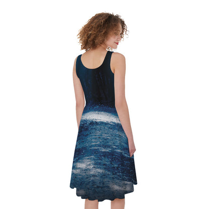 Night Forest And Moonlight Print Women's Sleeveless Dress
