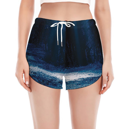 Night Forest And Moonlight Print Women's Split Running Shorts