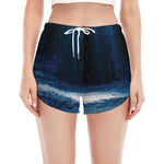 Night Forest And Moonlight Print Women's Split Running Shorts