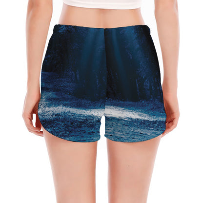 Night Forest And Moonlight Print Women's Split Running Shorts