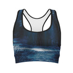 Night Forest And Moonlight Print Women's Sports Bra