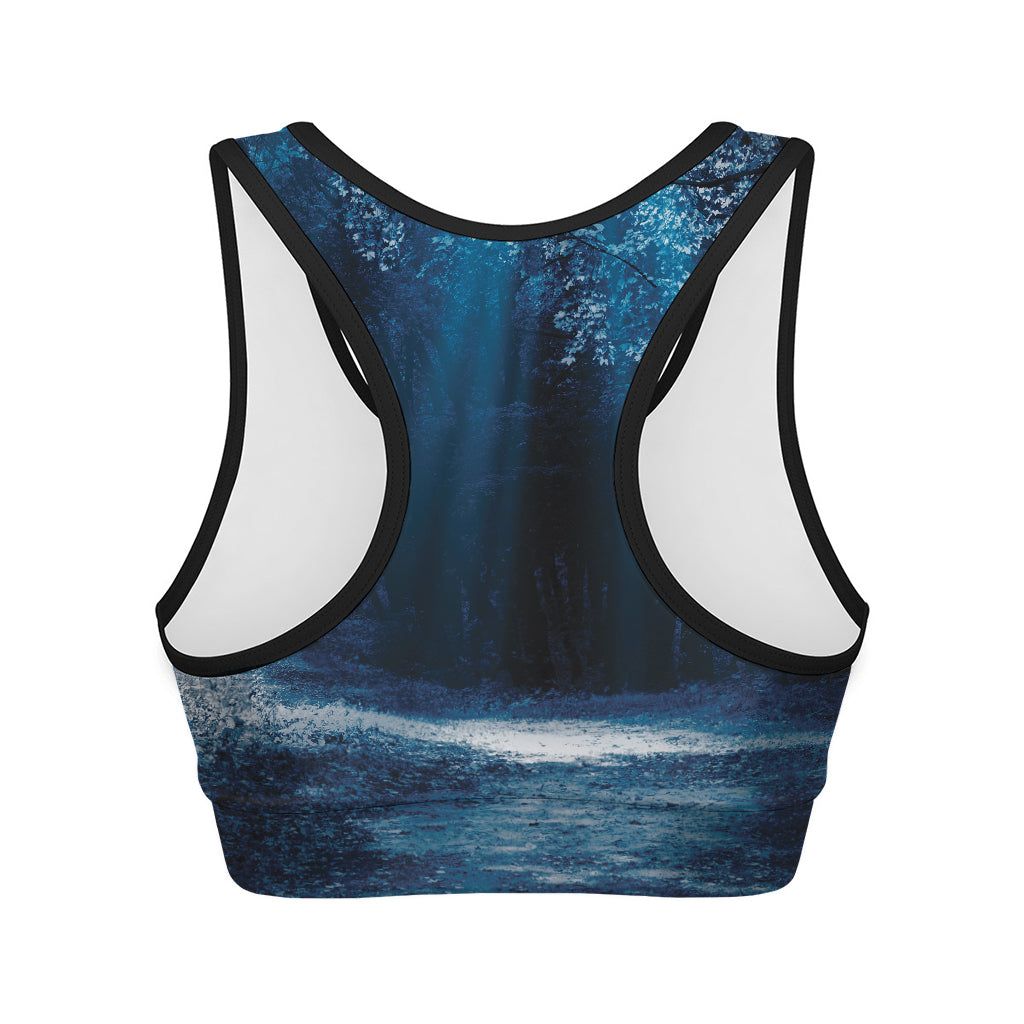 Night Forest And Moonlight Print Women's Sports Bra