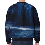 Night Forest And Moonlight Print Zip Sleeve Bomber Jacket
