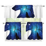 Night Forest Wolf Spirit Print 3 Piece Kitchen Curtains