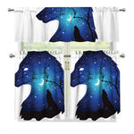 Night Forest Wolf Spirit Print 3 Piece Kitchen Curtains