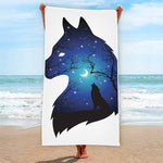 Night Forest Wolf Spirit Print Beach Towel