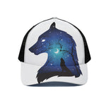 Night Forest Wolf Spirit Print Black Mesh Trucker Cap