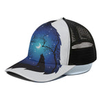 Night Forest Wolf Spirit Print Black Mesh Trucker Cap