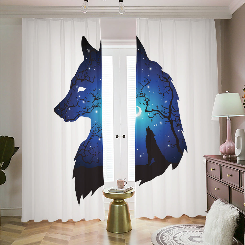 Night Forest Wolf Spirit Print Blackout Pencil Pleat Curtains