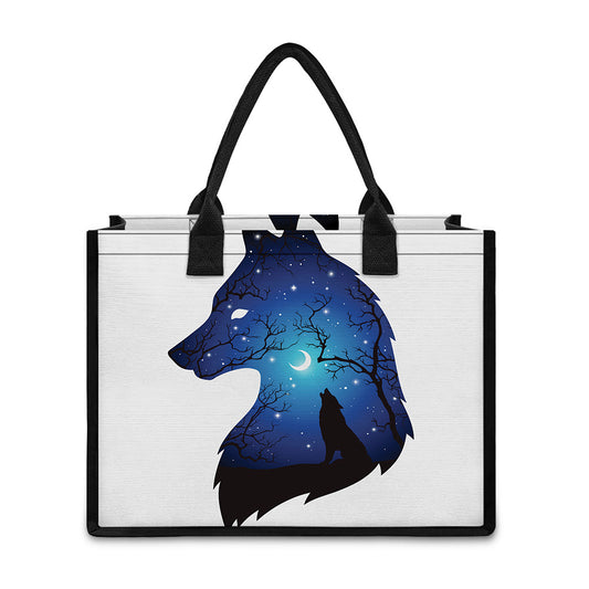 Night Forest Wolf Spirit Print Canvas Tote Bag