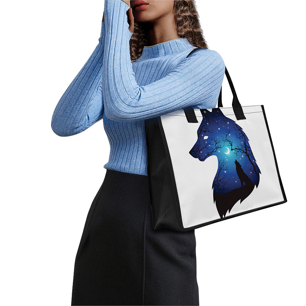 Night Forest Wolf Spirit Print Canvas Tote Bag