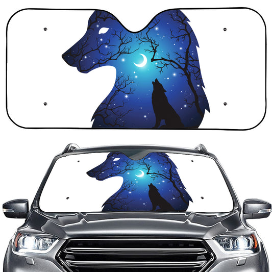 Night Forest Wolf Spirit Print Car Windshield Sun Shade