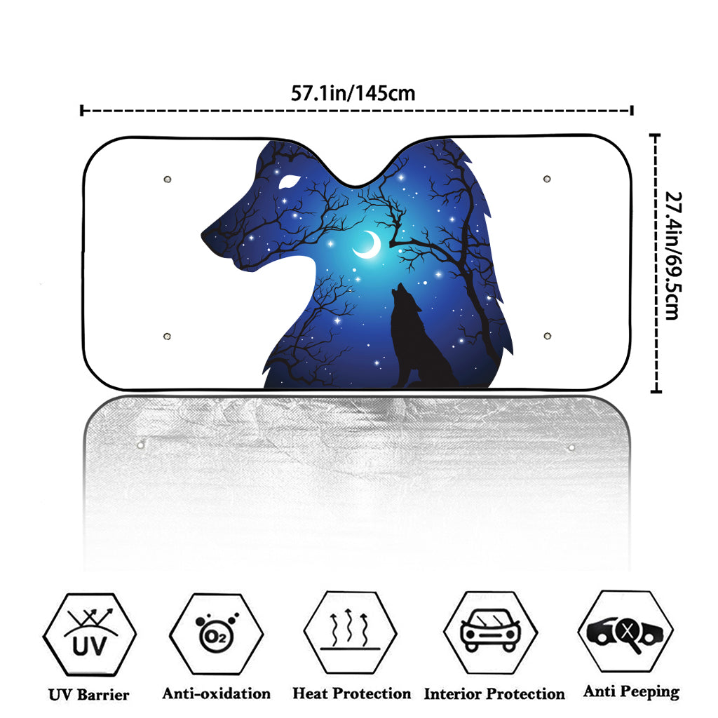 Night Forest Wolf Spirit Print Car Windshield Sun Shade