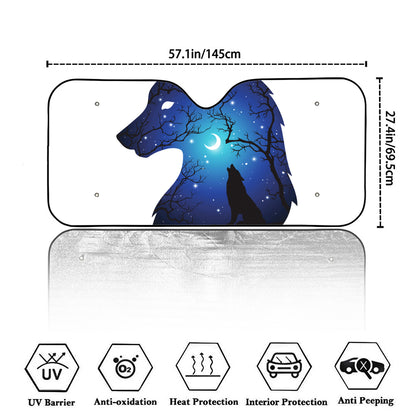 Night Forest Wolf Spirit Print Car Windshield Sun Shade