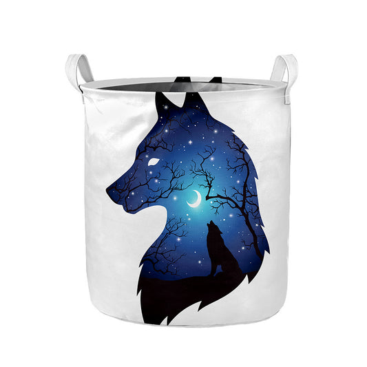 Night Forest Wolf Spirit Print Collapsible Laundry Basket
