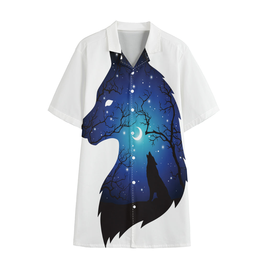 Night Forest Wolf Spirit Print Cotton Hawaiian Shirt