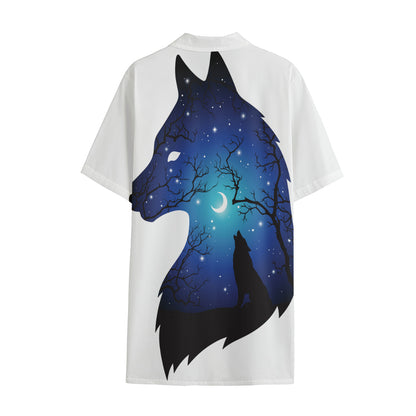 Night Forest Wolf Spirit Print Cotton Hawaiian Shirt