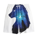 Night Forest Wolf Spirit Print Cotton Shorts
