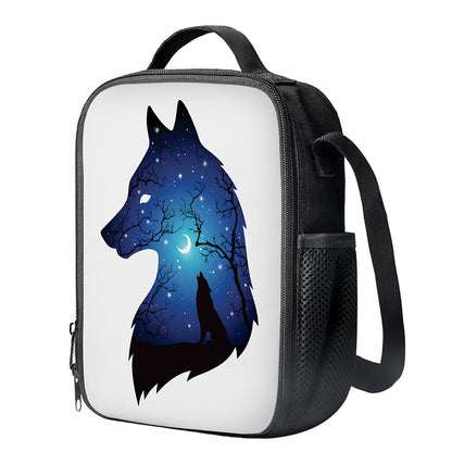 Night Forest Wolf Spirit Print Crossbody Lunch Bag