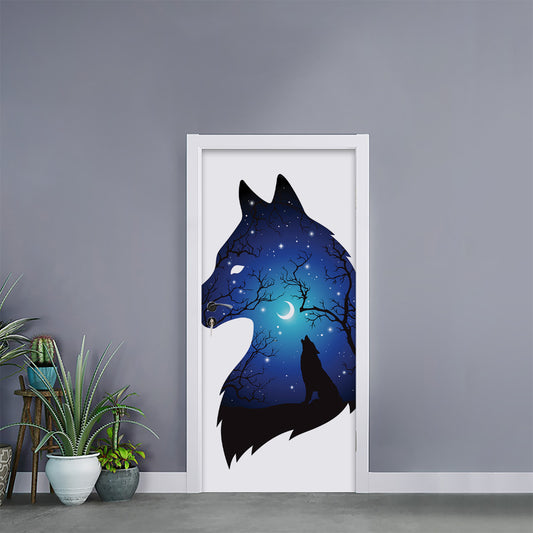 Night Forest Wolf Spirit Print Door Sticker