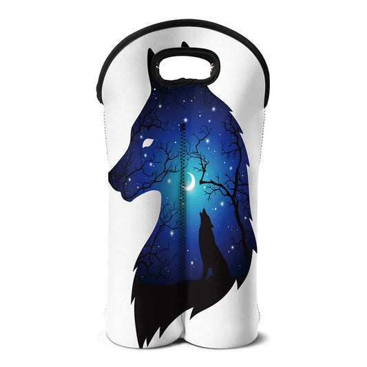 Night Forest Wolf Spirit Print Double Neoprene Wine Tote